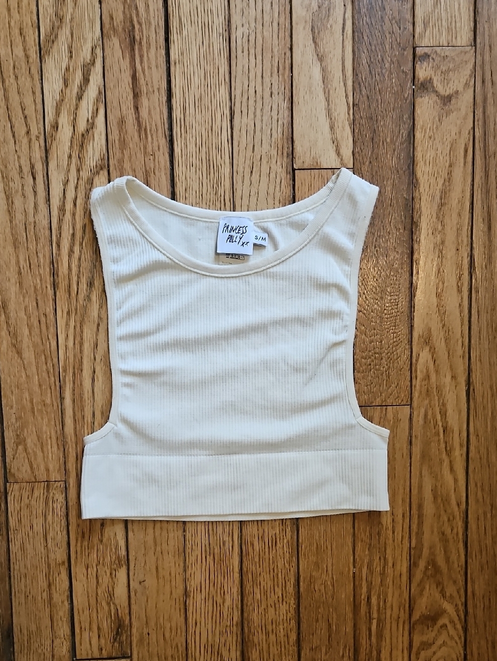 Princess Polly Cream Ribbed Cropped Halter Tank